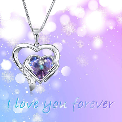 Sterling Silber Herz Halskette Swarovski Kristall lila 925