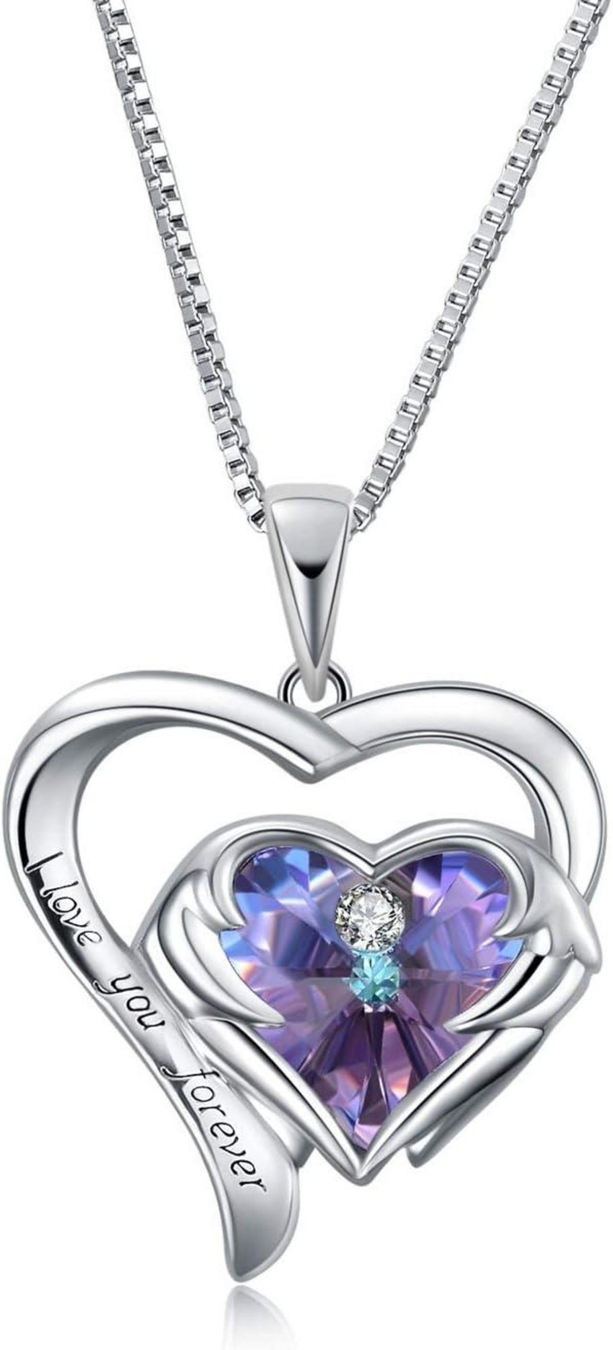 Herz Halskette Sterling Silber Kristall Anhänger lila Swarovski