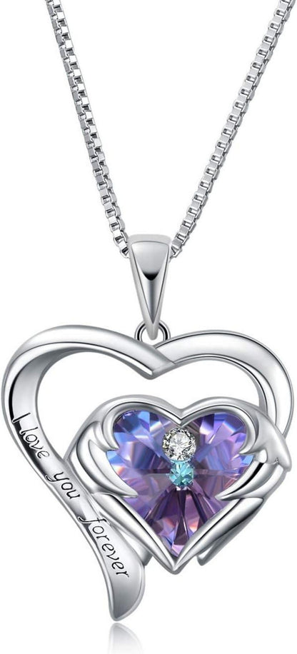 Herz Halskette Sterling Silber Kristall Anhänger lila Swarovski