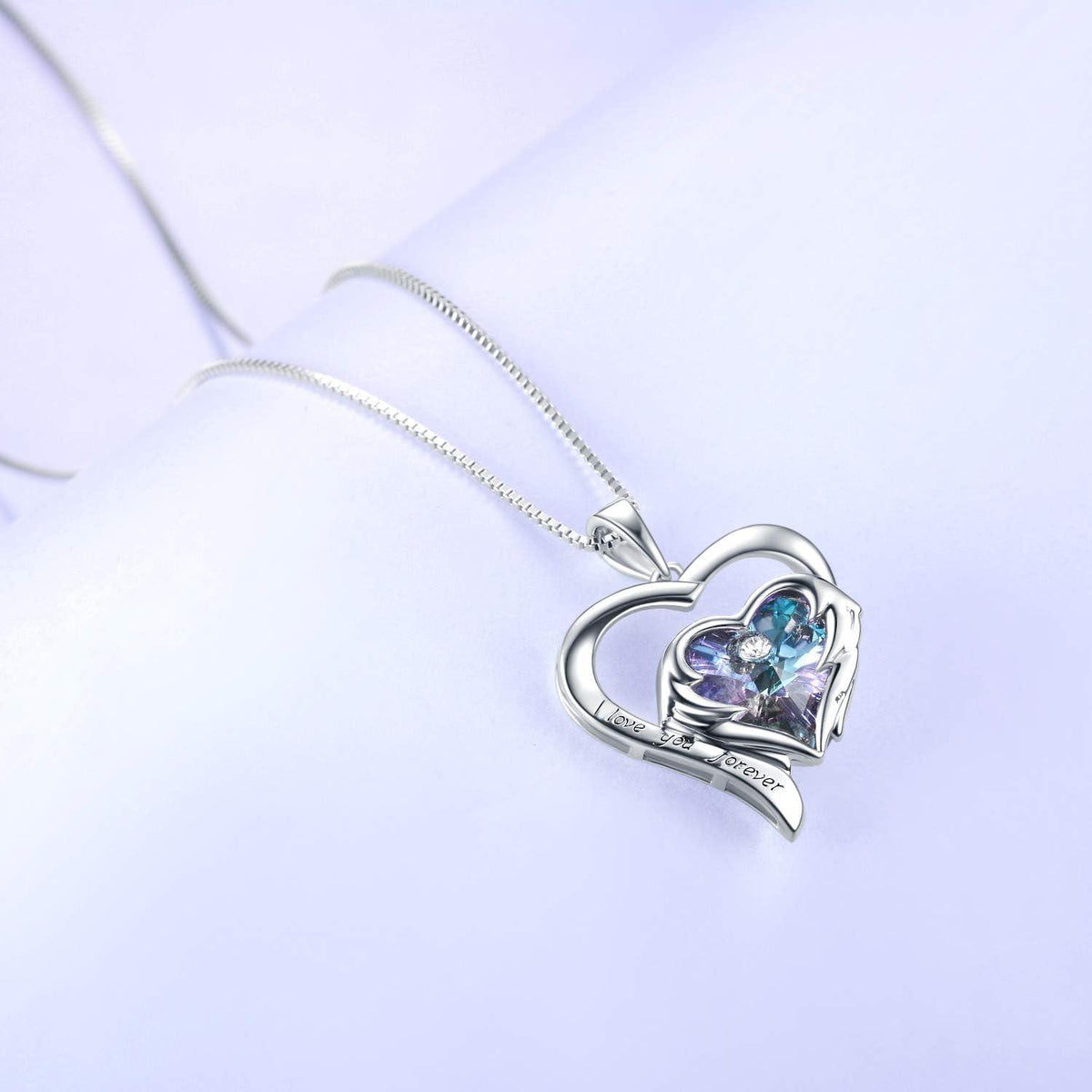 Damen-Halskette Herz-Anhänger Sterling Silber Swarovski Kristall lila