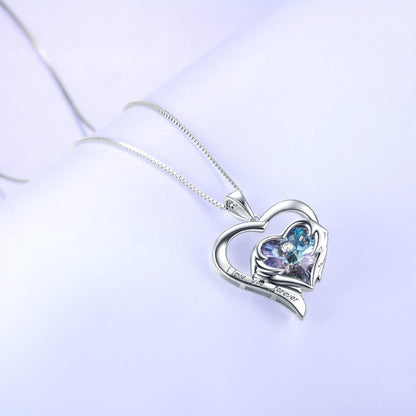 Damen-Halskette Herz-Anhänger Sterling Silber Swarovski Kristall lila