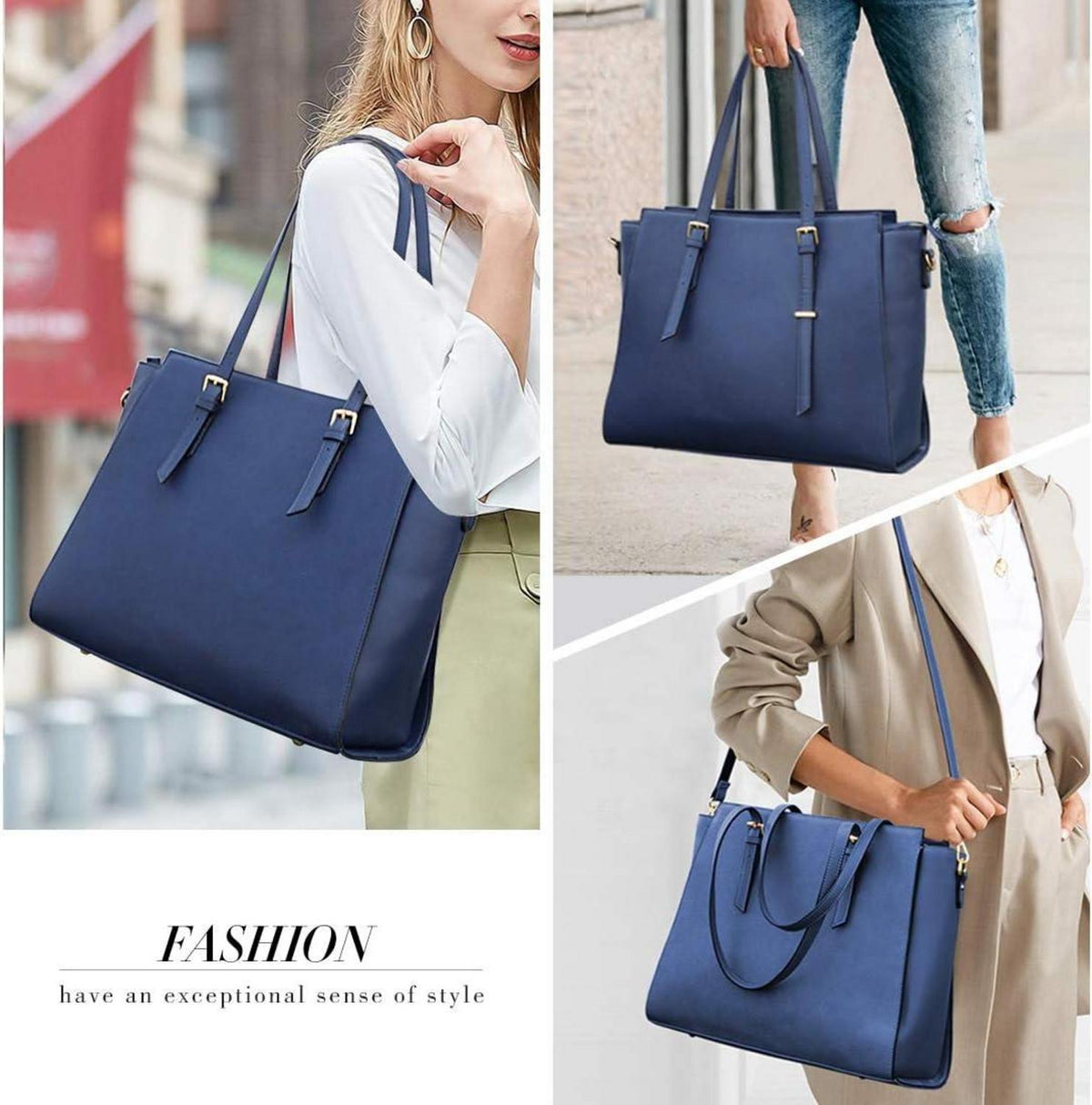 Schwarze Damen Handtasche Groß 15.6 Zoll Laptop Schultertasche Luxus Leder Büro Umhängetasche