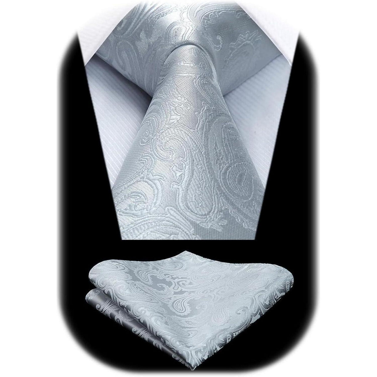 Herren Krawatten Set mit Einstecktuch Paisley Einfarbig