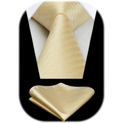 Krawatten-Set Herren: Kariert mit Einstecktuch Beige