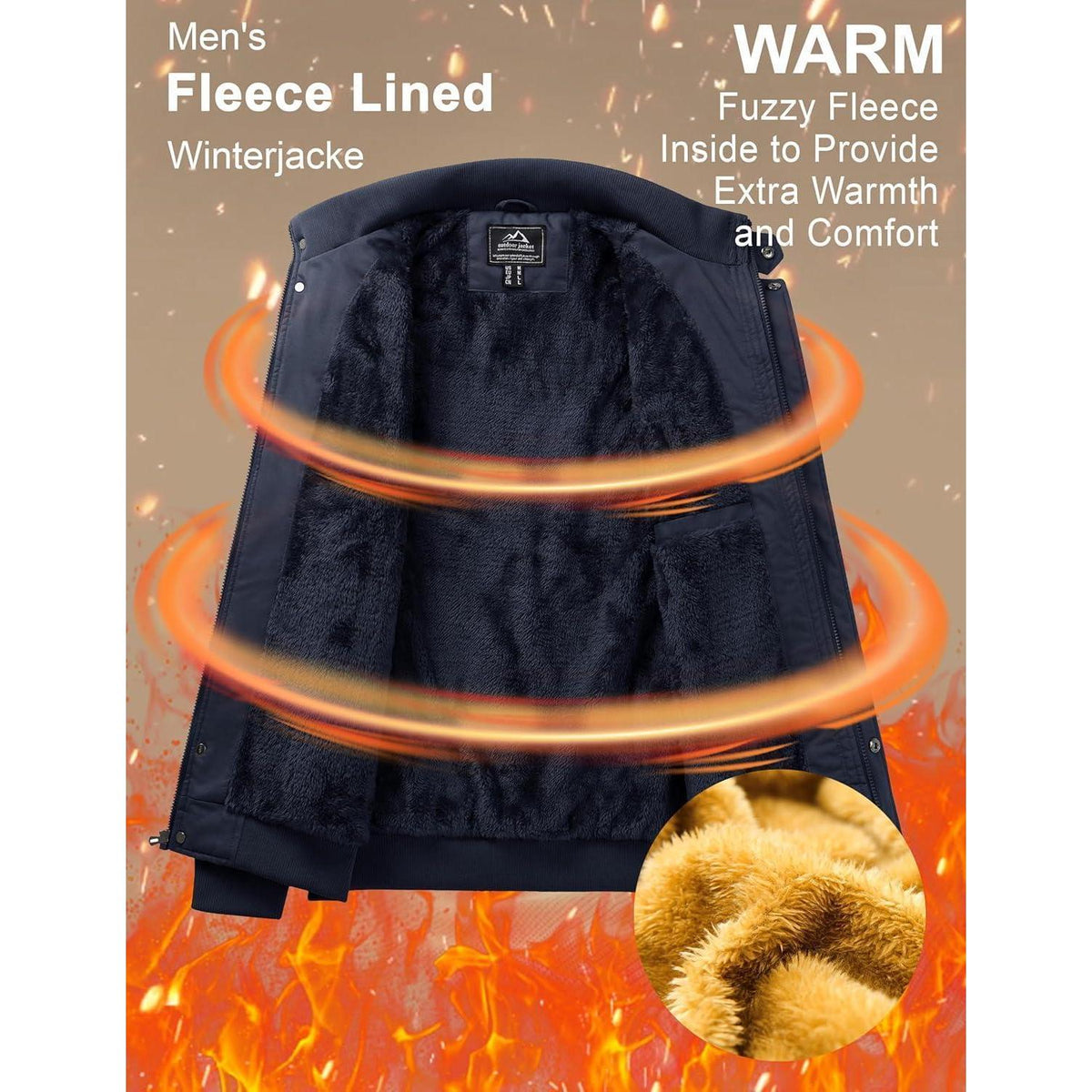 Herren Winterjacke warm gefüttert mit vielen Taschen dunkelblau