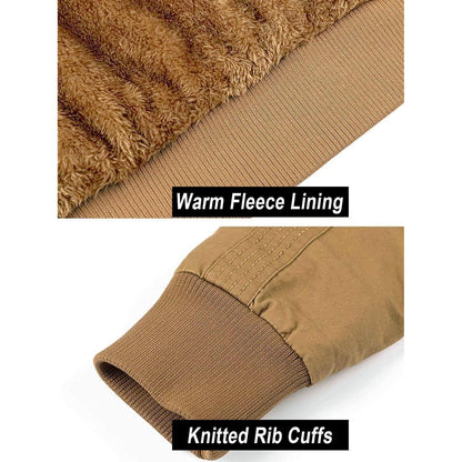 Herren Winterjacke Warm Gefüttert Fleecejacke Cargo Jacke Khaki