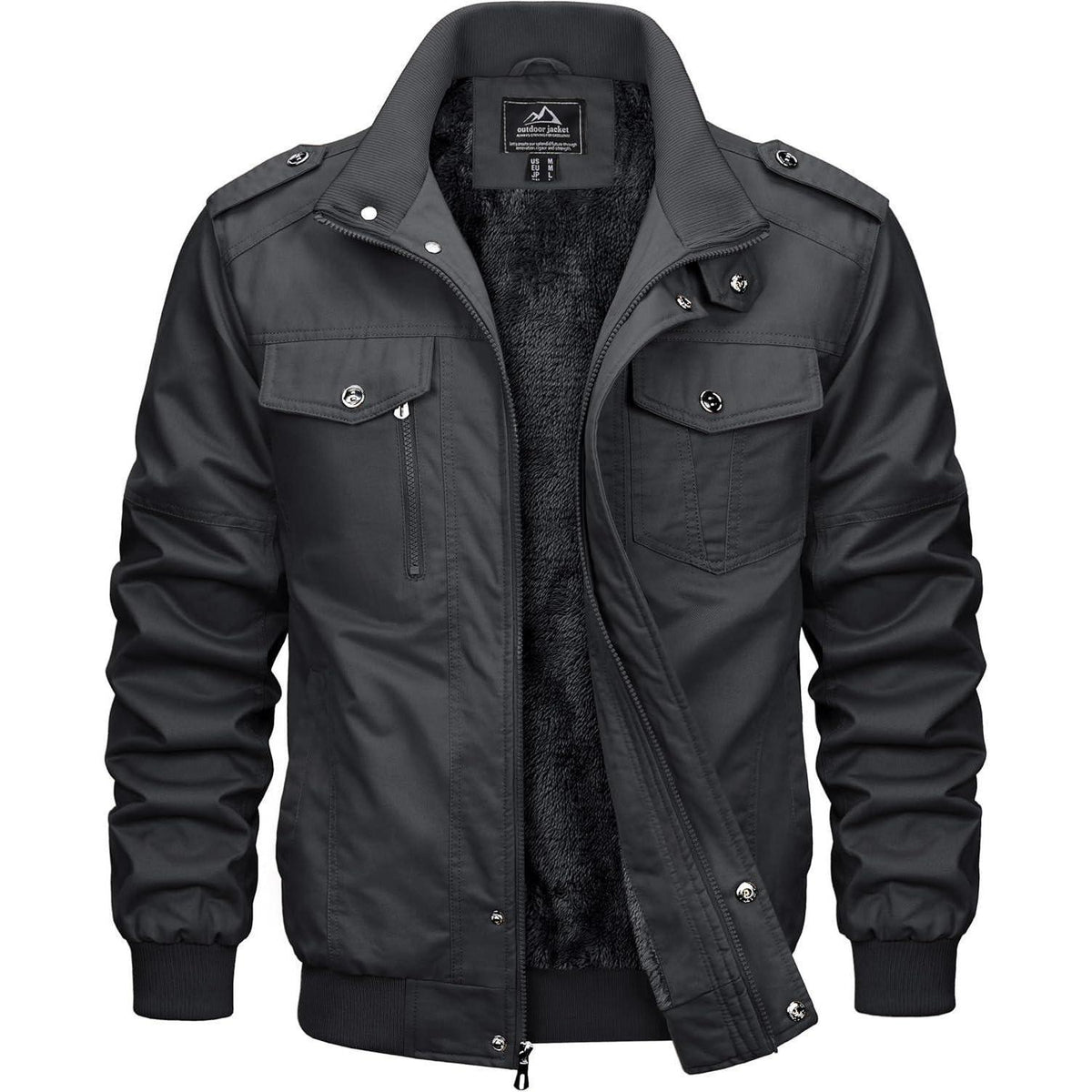 Herren Winterjacke Warm Gefüttert Fleecejacke Cargo Jacke Grau