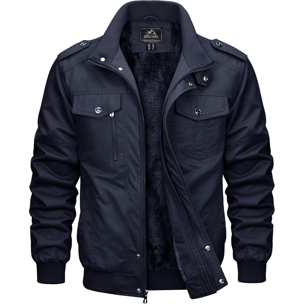 Herren Winterjacke gefüttert Fleecejacke Cargo Jacke Dunkelblau