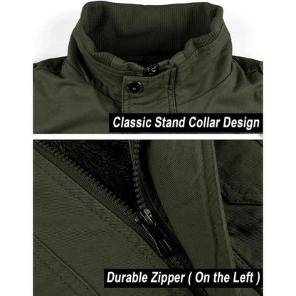 Herren Winterjacke Warm Gefüttert Fleecejacke Cargo Jacke Armygrün