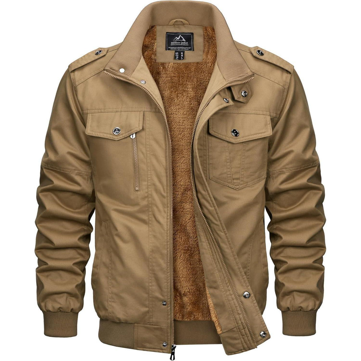 Herren Winterjacke Warm Gefüttert Khaki XL