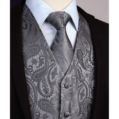 Herren Weste Paisley Floral Jacquard Krawatte Set Grau XS