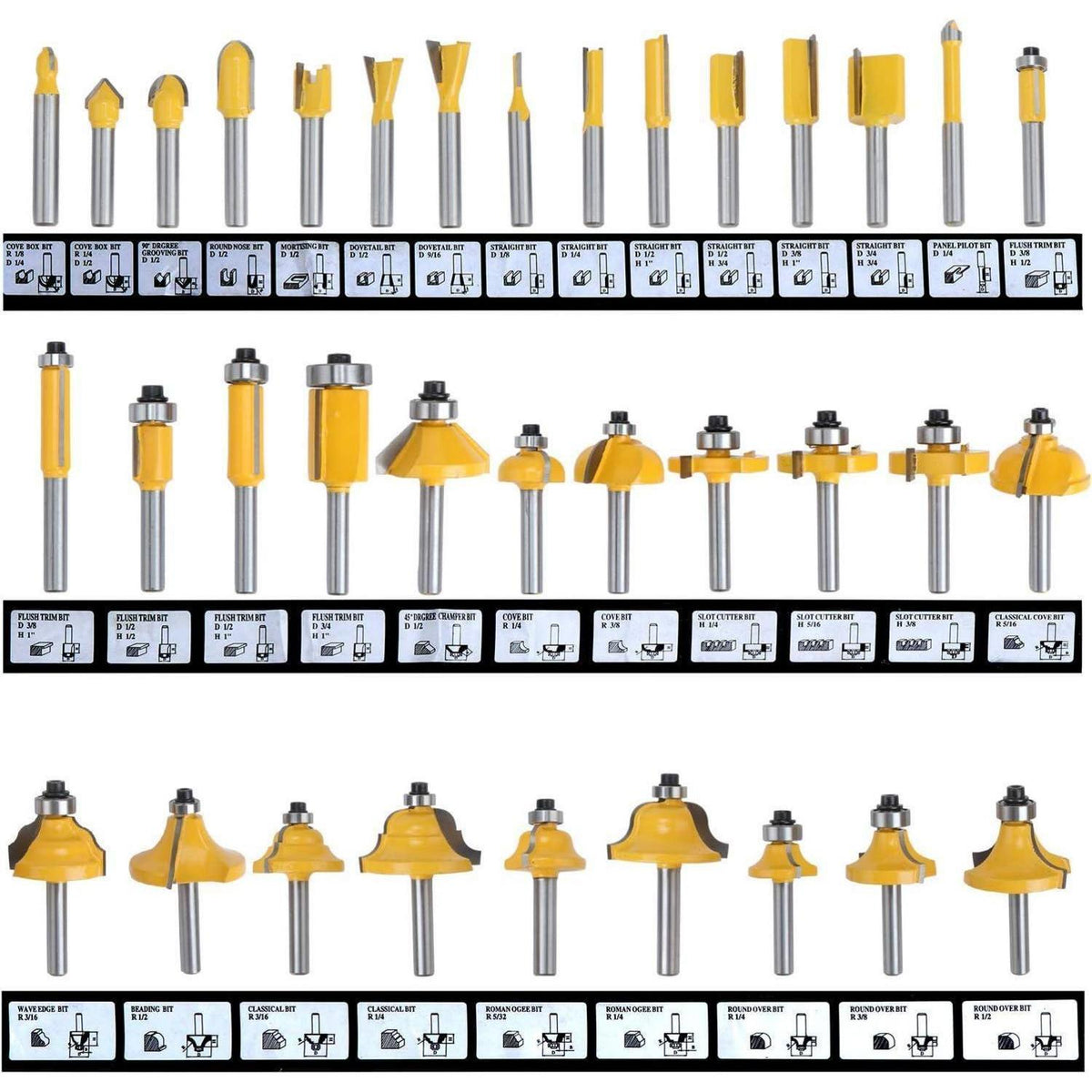 Fräser-Set Hartmetall 35-teilig 6.35mm Schaft für Holzbearbeitung