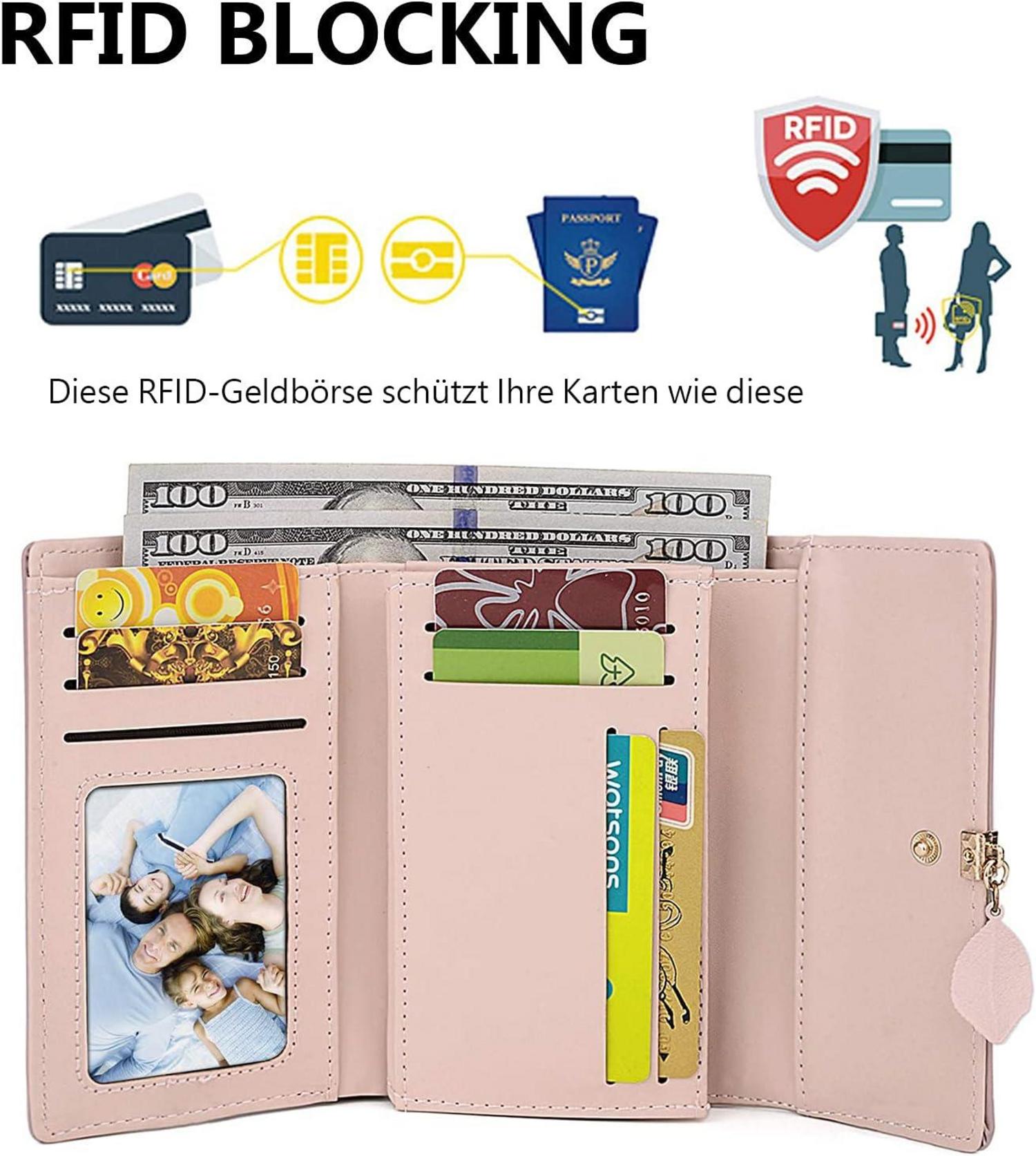 ANYWN Geldbörse Damen Leder Portemonnaie mit vielen Fächern Rosa