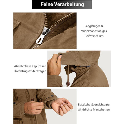Winterparka Herren Fleecegefüttert mit Taschen & Kapuze