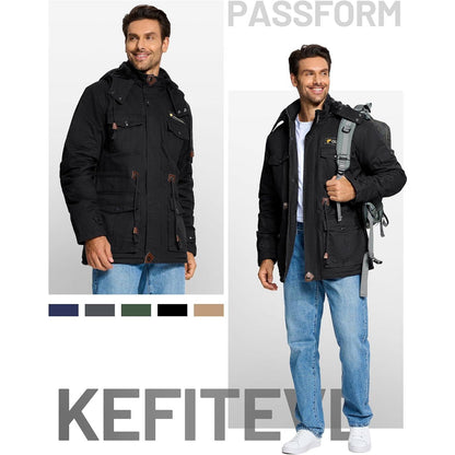 Herren Winterparka Fleecegefüttert mit Taschen & Kapuze