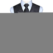 Herren Weste Krawatte Einstecktuch Set Paisley Jacquard 4XL Schwarz