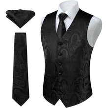 Herren Weste Krawatte Einstecktuch Set Paisley Floral Jacquard Gold