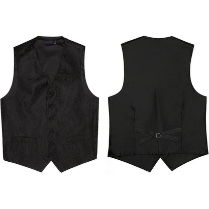 Herren Weste Krawatte Einstecktuch Set Paisley Floral Jacquard Gold