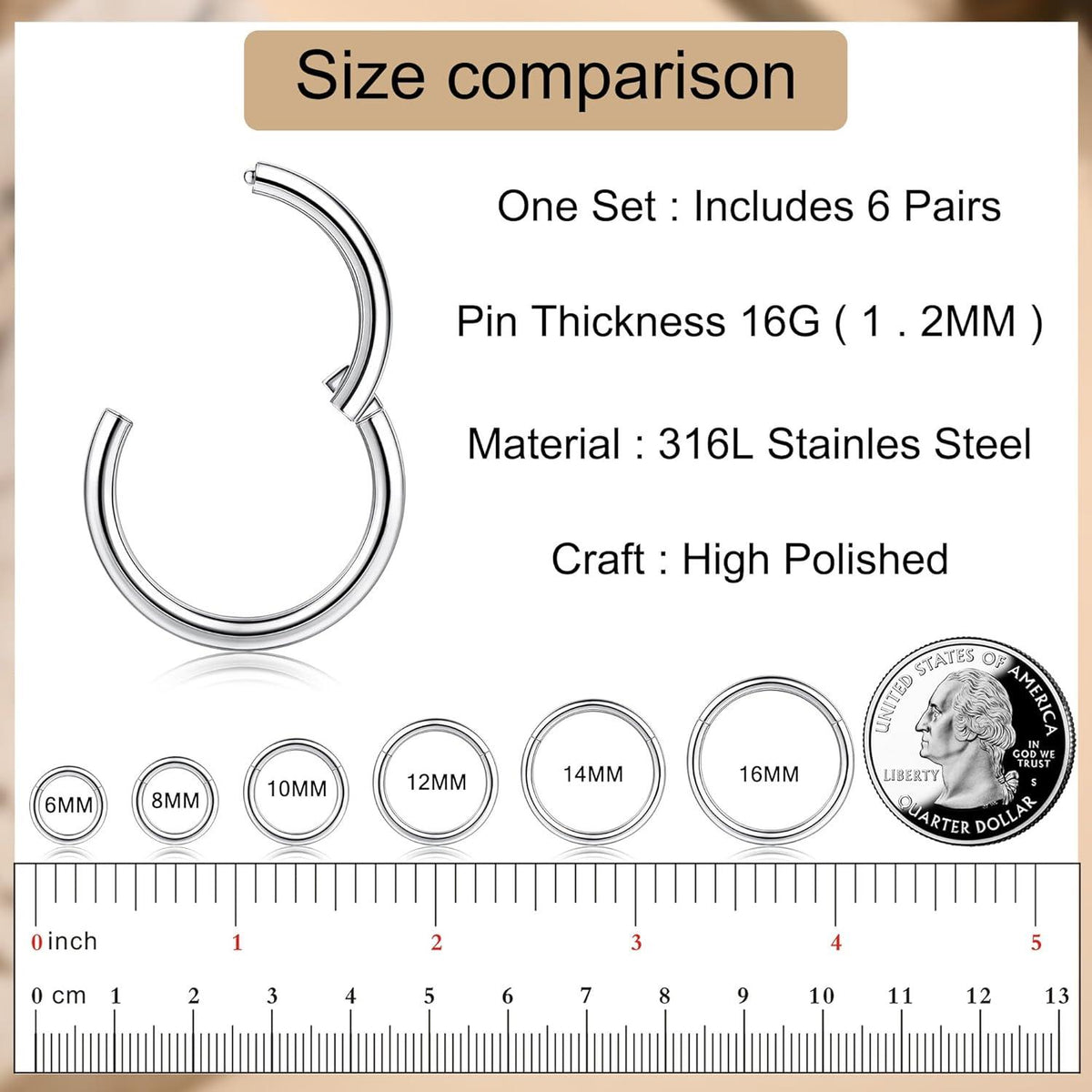 CASSIECA 12 Stück 16G Edelstahl Piercing Nasen Lippe Septum