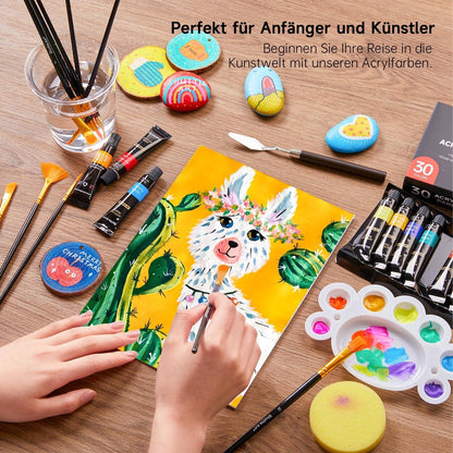 Shuttle Art 46tlg Acrylfarben 30 Farben 10 Pinselset 3 Leinwände 1 Spachtel Palette Schwamm