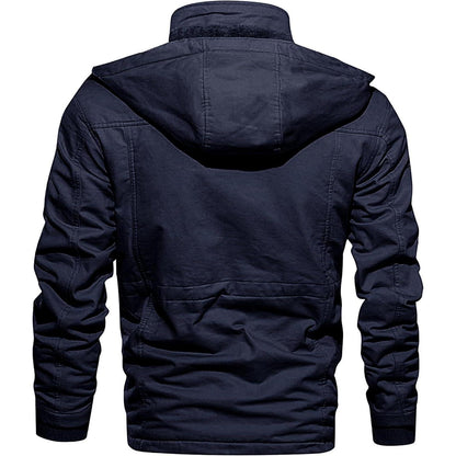 Herren Winterjacke gefüttert Fleece Parka Dunkelblau