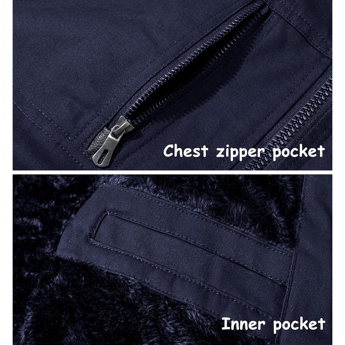 Herren Winterjacke gefüttert Fleece Parka Dunkelblau