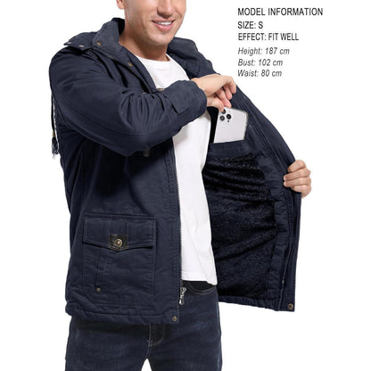 Herren Winterjacke gefüttert Fleece Parka Dunkelblau