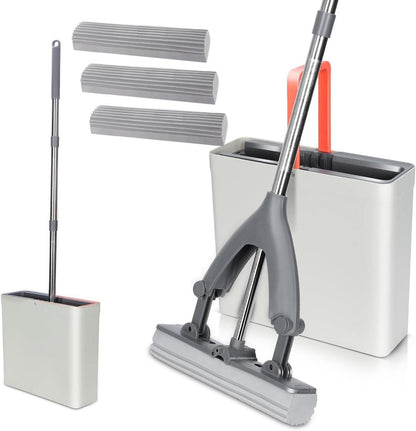 Wischmopp Set mit Eimer und 3 PVA Wischköpfen
