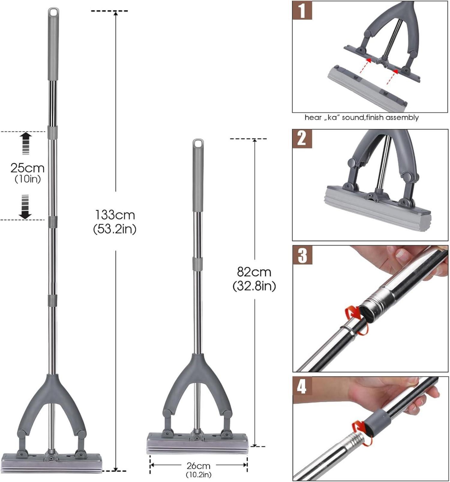 Wischmopp Set mit Eimer, Schwamm Mop + 3 PVA Wischkopfs
