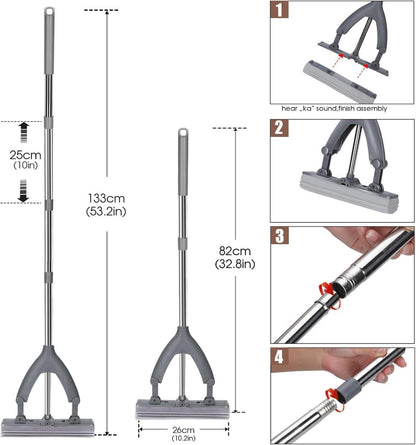 Wischmopp Set mit Eimer, Schwamm Mop + 3 PVA Wischkopfs