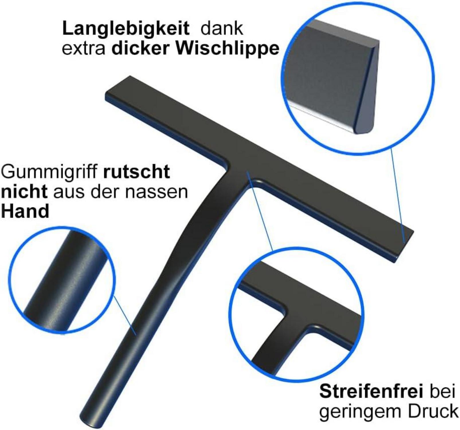 Duschabzieher Silikon Fensterabzieher Edelstahl-Kern, Black - Small