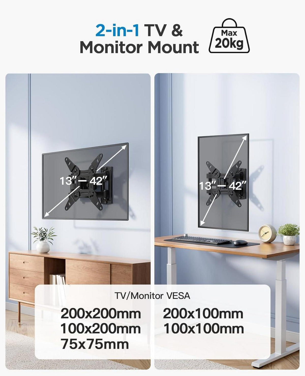 TV Wandhalterung Schwenkbar Neigbar 13-42 Zoll Flach Curved