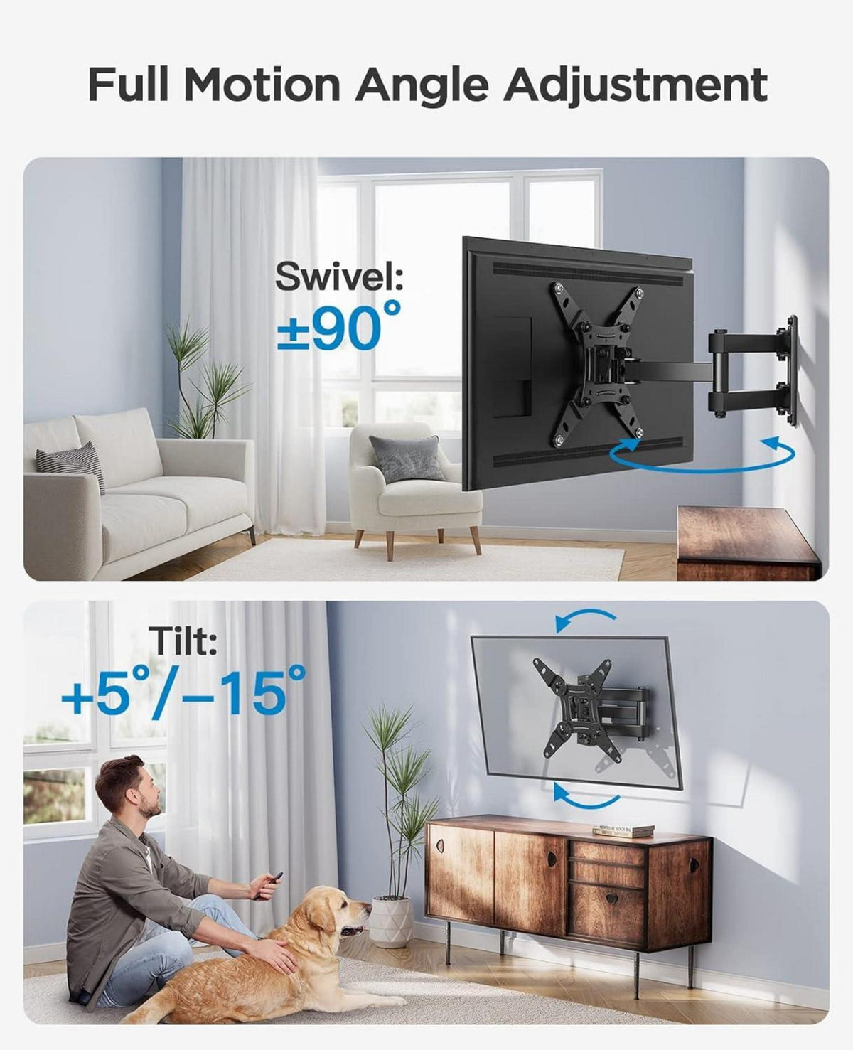 Schwenkbare TV Wandhalterung 13-42 Zoll Flach Curved Fernseher bis 20kg VESA