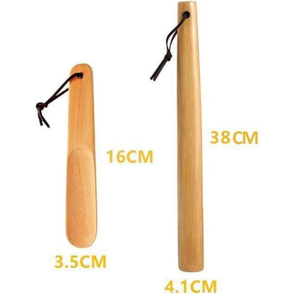 2er Pack Holz Schuhlöffel mit Seil für Mann Frau Kind in Lederoptik