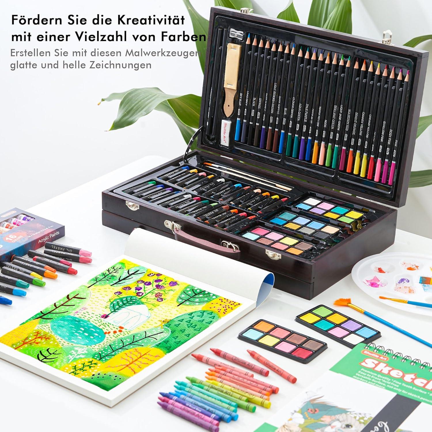 Shuttle Art 186-teiliges Malset Deluxe Malkoffer mit Acrylfarben und Zubehör