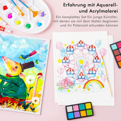 186-teiliges Malset: Acrylfarben, Buntstifte, Ölpastellkreide