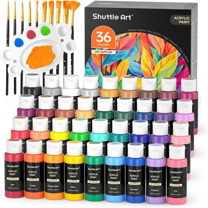 Acrylfarben Set 36 Farben Flaschen Pinsel Palette ungiftig wasserfest