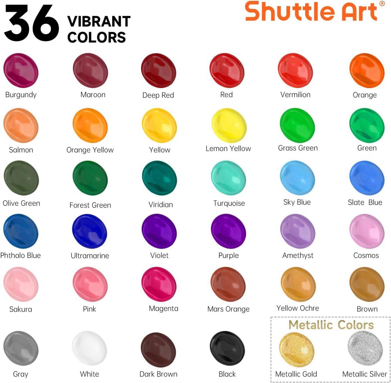 Shuttle Art Acrylfarben Set 36 Farben 60ml mit Pinselset