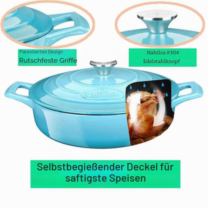 Gusseisen Sauteuse 28 cm – Emaillierte Schmorpfanne Blaugrün