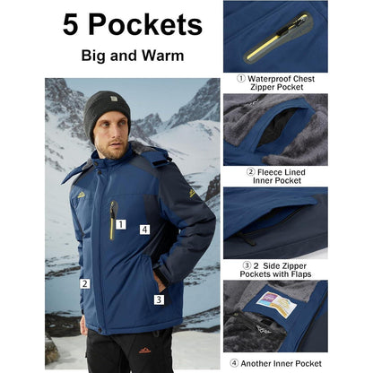 Herren Fleecejacke Winter Warm Gefüttert Skijacke Blau