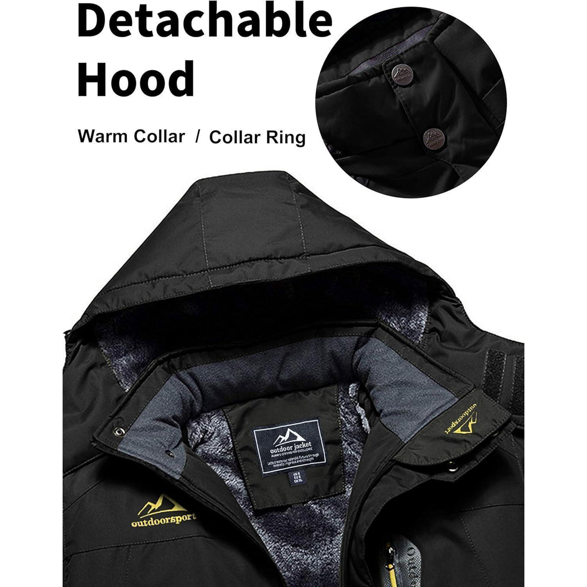 Herren Fleecejacke Winter Warm Gefüttert Skijacke Dunkel Schwarz L