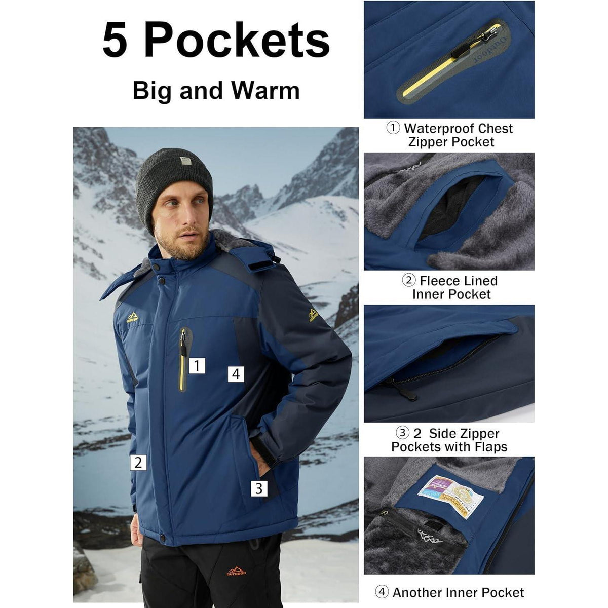 Herren Fleecejacke Winter Warm Gefüttert Skijacke Blau XL