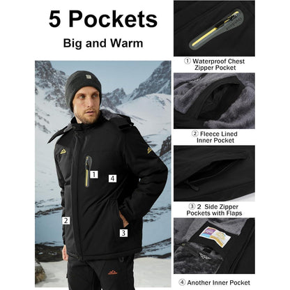 Herren Fleecejacke Winter Warm Gefüttert Skijacke Winddicht Wasserdicht