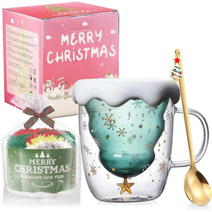 Doppelwandiger Glas Kaffeebecher Weihnachtsbaum