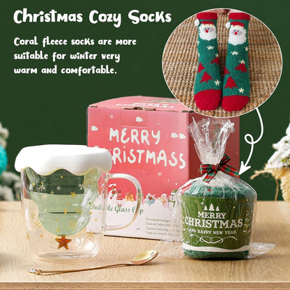 Doppelwandiger Glas Kaffeebecher Weihnachtsbaum