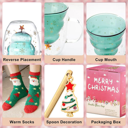 Doppelwandiger Glas Kaffeebecher Weihnachtsbaum