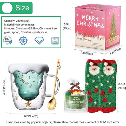 Doppelwandiger Glas Kaffeebecher Weihnachtsbaum