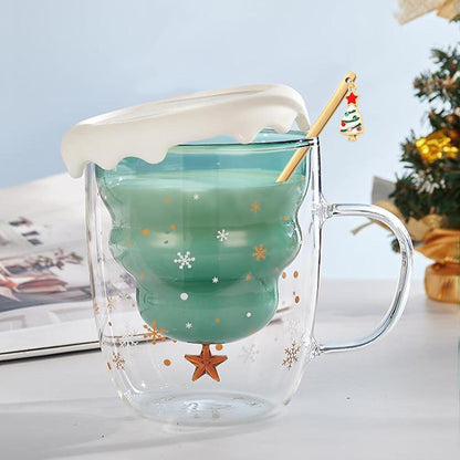 Doppelwandiger Glas Kaffeebecher Weihnachtsbaum