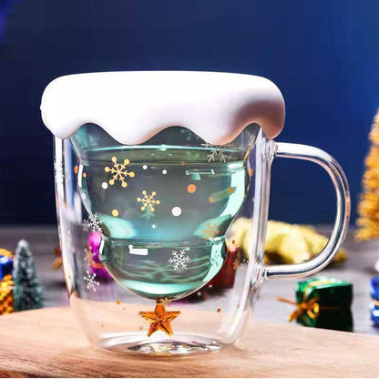 Doppelwandiger Glas Kaffeebecher Weihnachtsbaum