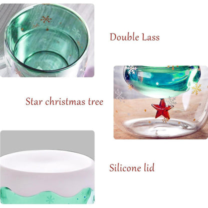 Doppelwandiger Glas Kaffeebecher Weihnachtsbaum